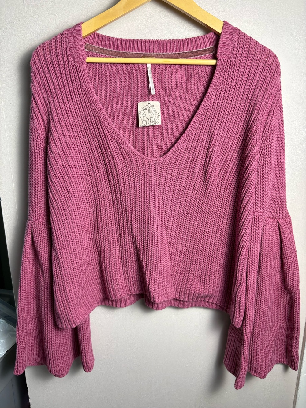 NWT Free People Damsel Bell Sleeve Knit Sweater in Rose Medium